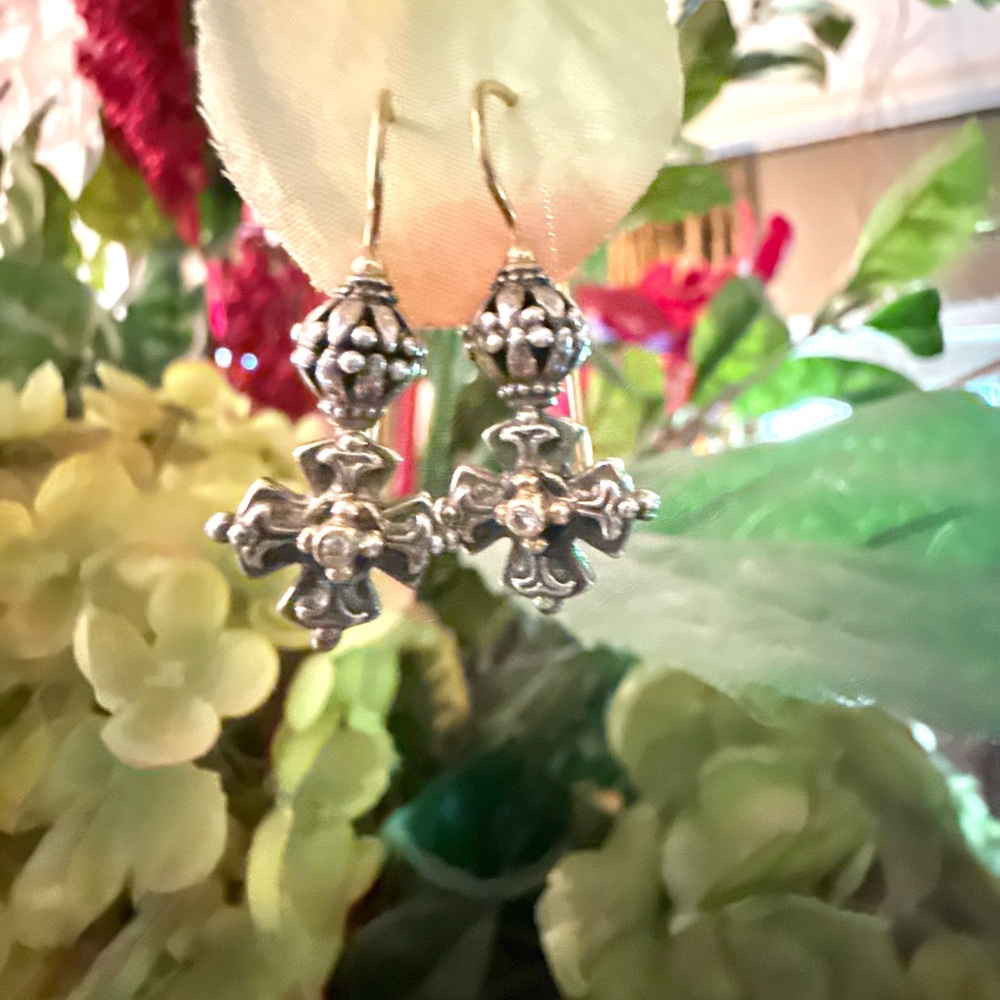 Konstantino Two-Tone Sterling Silver & 18K Gold Cross Earrings – Diamond